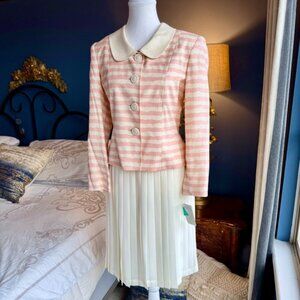 NWT Vintage 90s 100% Silk Pink and Cream Blazer and Chiffon Pleated Skirt Set
